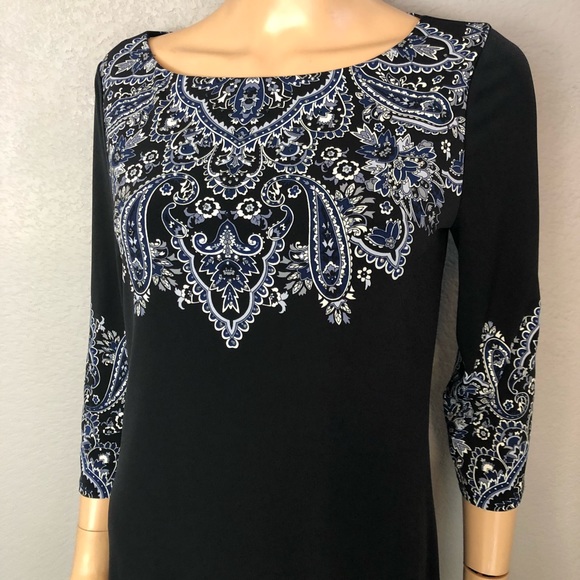 White House Black Market Paisley Shift Dress Black - Picture 2 of 6